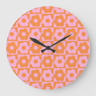 Reloj Redondo Grande Floral Checker Pink Orange