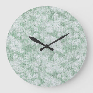 Reloj Redondo Grande Floral Daisy Terciopelo Verde Menta