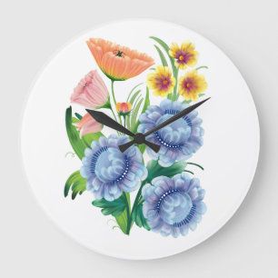 Reloj Redondo Grande Floral de arte folclórico