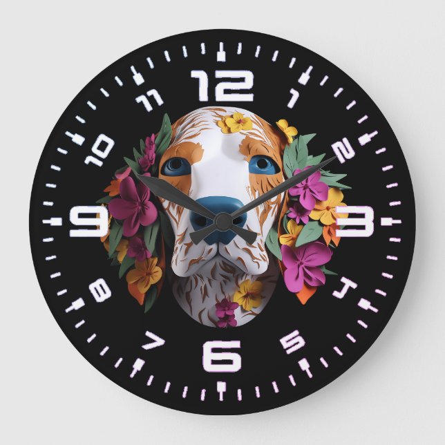 Reloj Redondo Grande Floral de Beagle 3D (Anverso)
