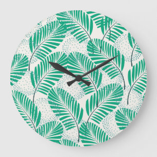 Reloj Redondo Grande Floral de hojas de palma: cosecha blanca