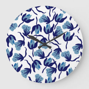 Reloj Redondo Grande Floral De Pansy Azul: Impresionante.