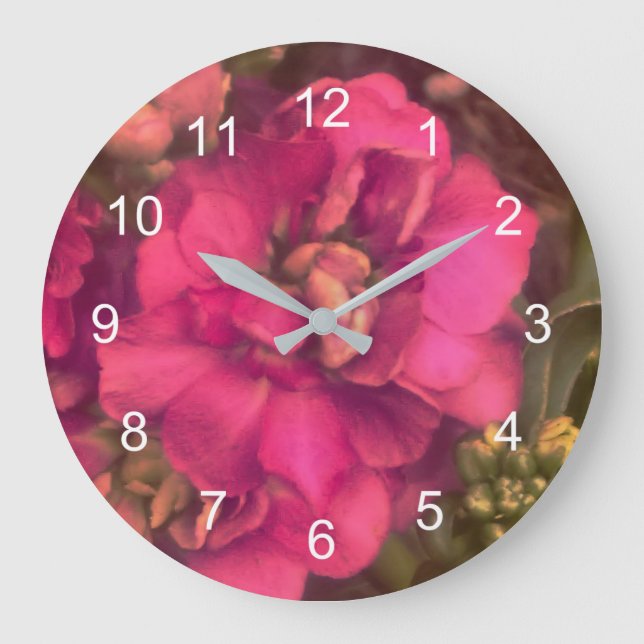 Reloj Redondo Grande Floral de pasión rosa caliente (Anverso)