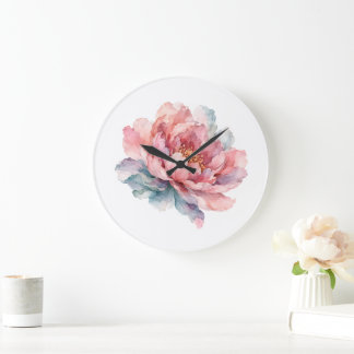 Reloj Redondo Grande Floral de Peonía en Acuarela