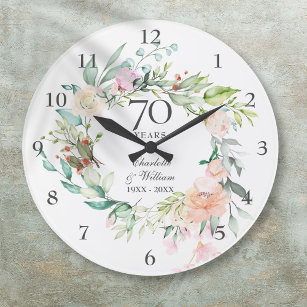 Reloj Redondo Grande Floral de Rosas en el 70° Aniversario del Boda