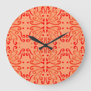 Reloj Redondo Grande Floral de rubí: Patrón geométrico tribal.