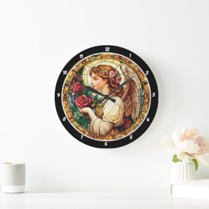 Reloj Redondo Grande Floral de vidrio templado Angélico