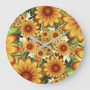 Reloj Redondo Grande Floral Dream, Modern Abstract Flower Fractal Art