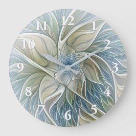 Reloj Redondo Grande Floral Dream Pattern Abstract Blue Khaki Fractal