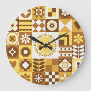 Reloj Redondo Grande Floral escandinava: Tarjeta de cosecha abstracta.