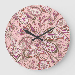 Reloj Redondo Grande Floral étnica: Diseño Paisley Oriental.