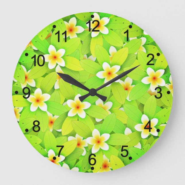 Reloj Redondo Grande Floral Green Leaves Yellow Flowers Pattern-61717 (Anverso)