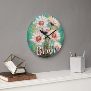 Reloj Redondo Grande Floral Impresionista Personalizado de Margaritas T