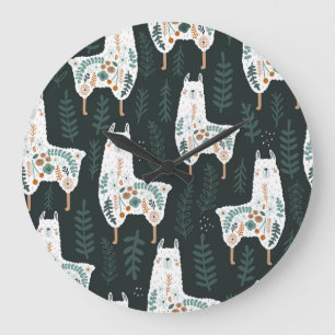Reloj Redondo Grande Floral Llamas Cute Textura de cosecha