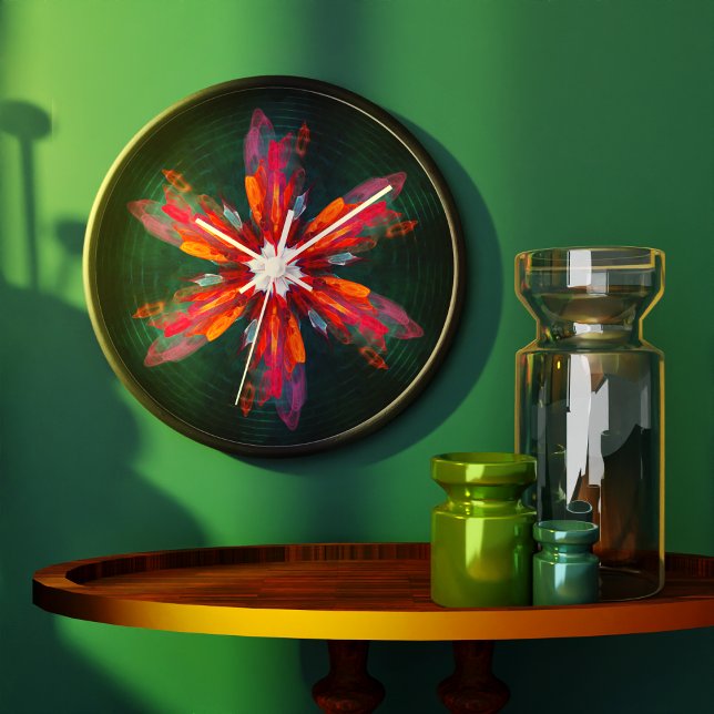 Reloj Redondo Grande Floral Mandala Flores Naranja Azul Rojo Resumen (Floral Mandala Flowers Orange Red Blue Abstract Clock)