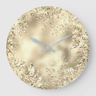 Reloj Redondo Grande Floral metálico de las hojas de palma de oro de