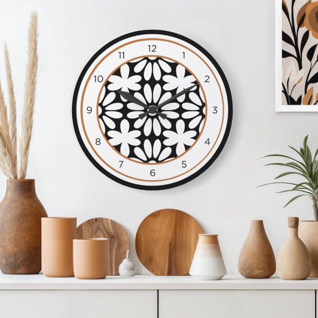 Reloj Redondo Grande Floral moderna de mediados de siglo (Embrace the timeless charm of floral retro style with Wild on Flowers' Mid Century wall clock. )