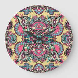 Reloj Redondo Grande Floral Paisley Bandanna: tradicional ornamental