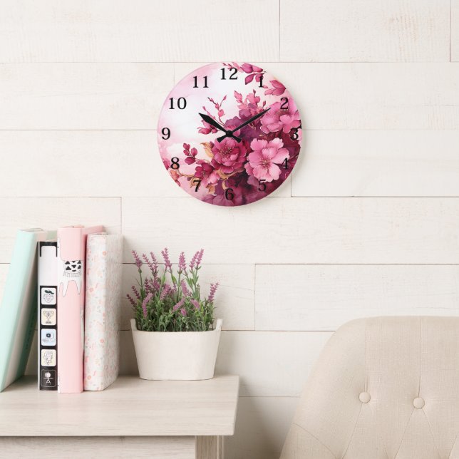 Reloj Redondo Grande Floral Rosa (Sala de lectura)