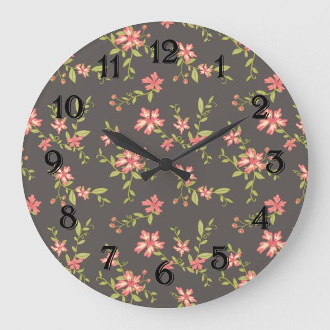 Reloj Redondo Grande Floral Rosa Bonito (Anverso)