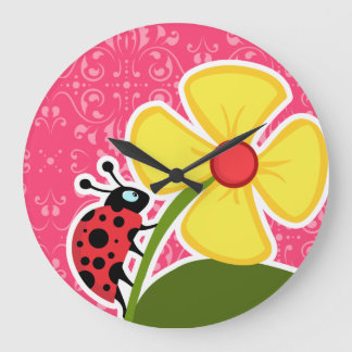 Reloj Redondo Grande Floral rosa; Ladybug