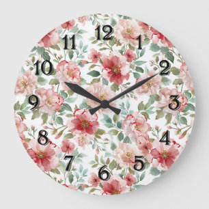 Reloj Redondo Grande Floral Rosa Rojo  
