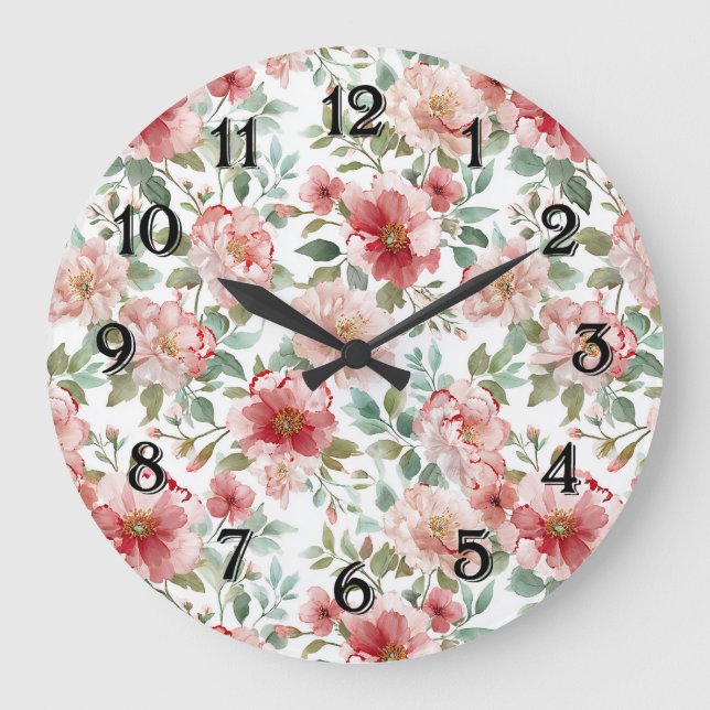 Reloj Redondo Grande Floral Rosa Rojo   (Anverso)