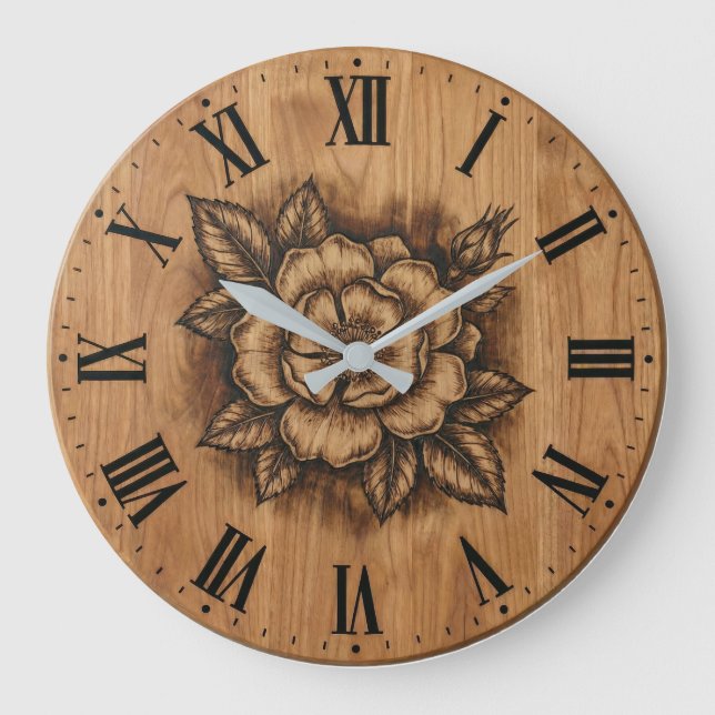 Reloj Redondo Grande Floral Rose Wall Clock | Rustic Farmhouse Decor (Anverso)