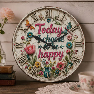 Reloj Redondo Grande Floral Rustic Botanical Dragonfly Farmhouse