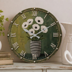 Reloj Redondo Grande Floral Rustic Farmhouse Botanical Cottagecore Home