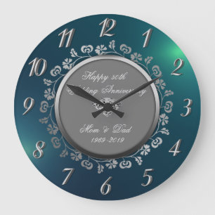 Reloj Redondo Grande Floral Swirls, 50° Aniversario Verde del Boda