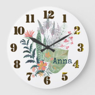 Reloj Redondo Grande floral tropical botánica personalizada
