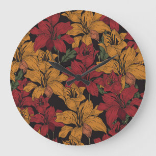 Reloj Redondo Grande Floral Tropical, Hermoso Patrón Sin Sangre.