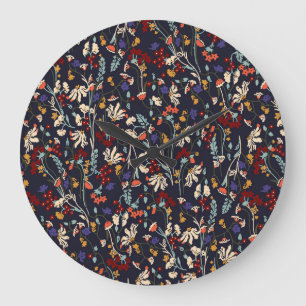 Reloj Redondo Grande Floral tropical: Vintage botánico aleatorio.