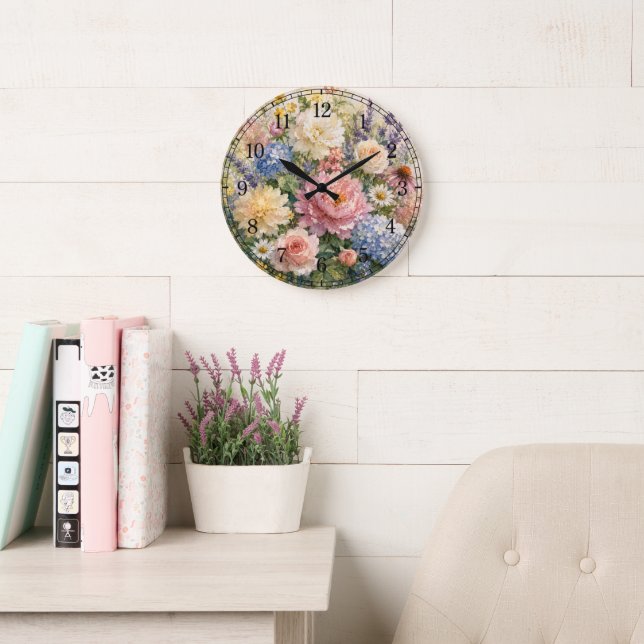 Reloj Redondo Grande Floral Wall Clock — Botanical Design (Sala de lectura)