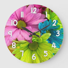 Reloj Redondo Grande Floral Wall Clock – Pink Green Blue Flower
