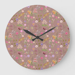 Reloj Redondo Grande floral water color pattern- pink, purple, green-