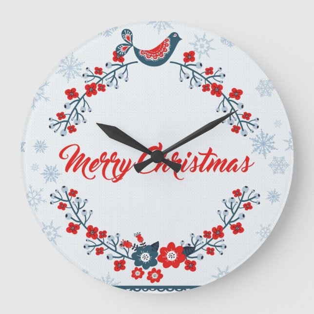 Reloj Redondo Grande Floral Y Pájaro (Anverso)