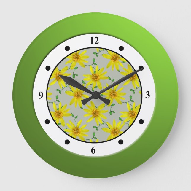 Reloj Redondo Grande Floral Yellow Wildflower Modern Digits (Anverso)