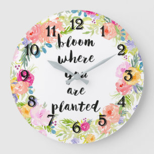 Reloj Redondo Grande Florece Donde Estás Plantado Acuarela Floral