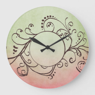 Reloj Redondo Grande Florecen el rosa y el bohemio verde rustico