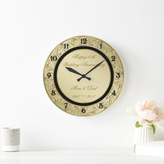 Reloj Redondo Grande Florecer Oro 50° Aniversario del Boda (Hogar)