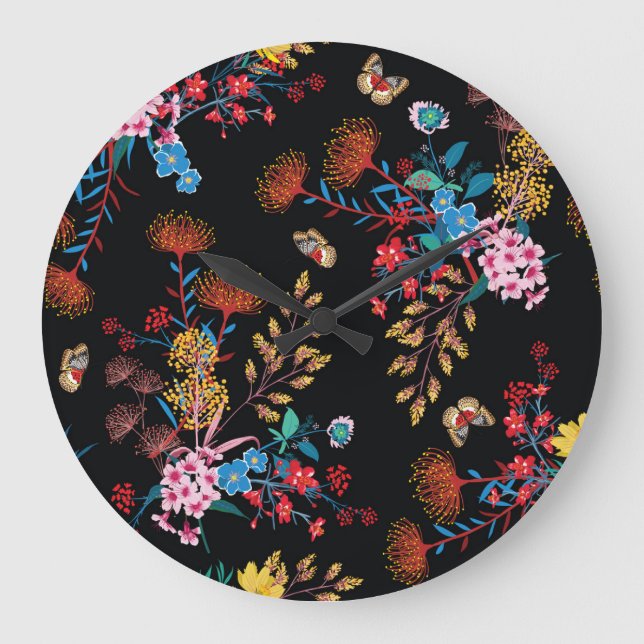 Reloj Redondo Grande Floreciente estilo mariposas jardín estilo liberta (Anverso)
