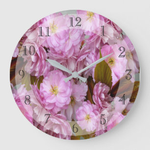Reloj Redondo Grande Florecimiento de primavera rosada de Bonito