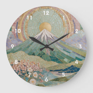 Reloj Redondo Grande Florecimiento Etéreo: Volcán de Mosaico Pastel en