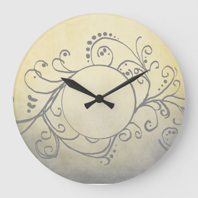 Reloj Redondo Grande Florecimiento rústico bohemio-amarillo y gris (Anverso)