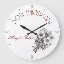 Reloj Redondo Grande Floreció 50º aniversario - personalizado 