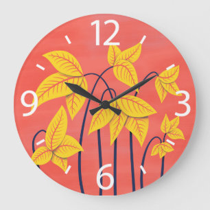 Reloj Redondo Grande Flores abstractas Coral Amarillo Floral Arte Geomé