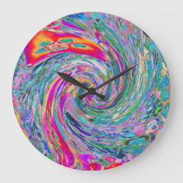 Reloj Redondo Grande Flores abstractas psicodélicas olas de color de ar