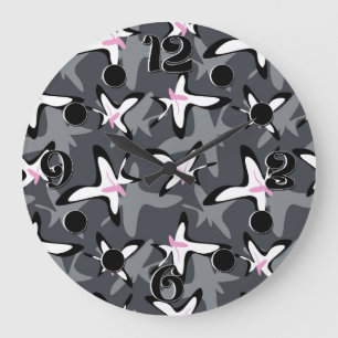 Reloj Redondo Grande Flores abstractas rosadas grises modernas